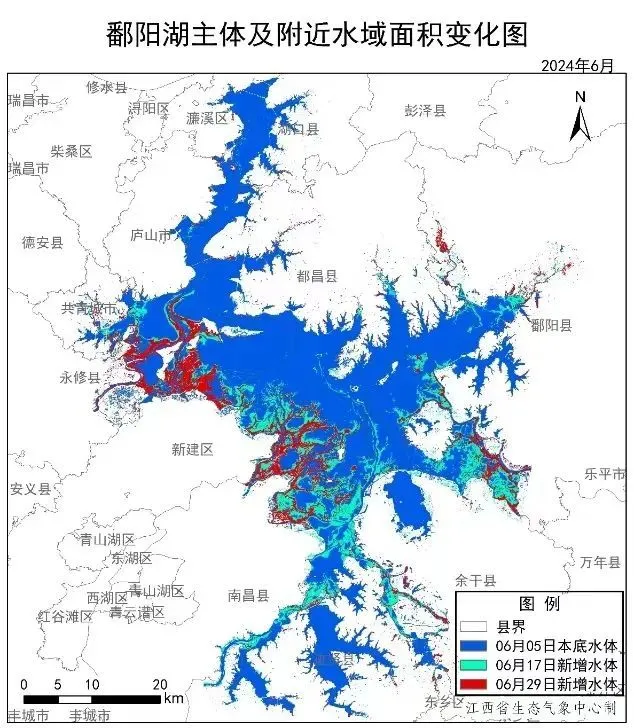鄱阳湖水体面积迅速增大，江西多地出现大面积洪涝